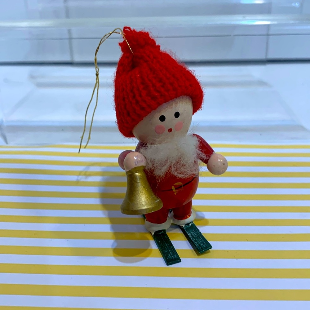 Vintage wood santa skier ornament